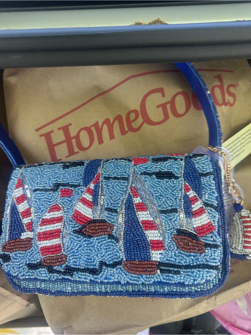 Brand new made in India viral Sailboat Crossbody Bag in Blue and Red